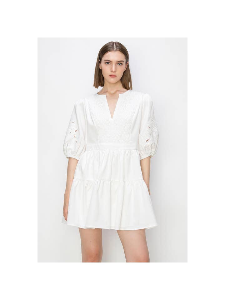 Puff Sleeve Mini Dress - White