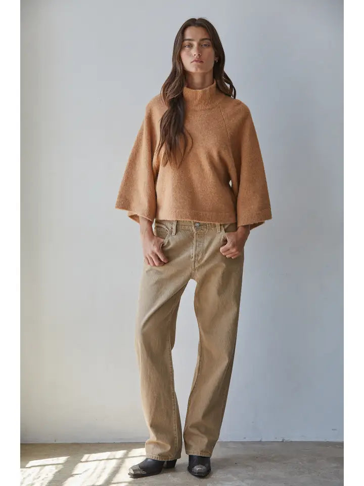 Turtleneck Boxy Pullover - Camel