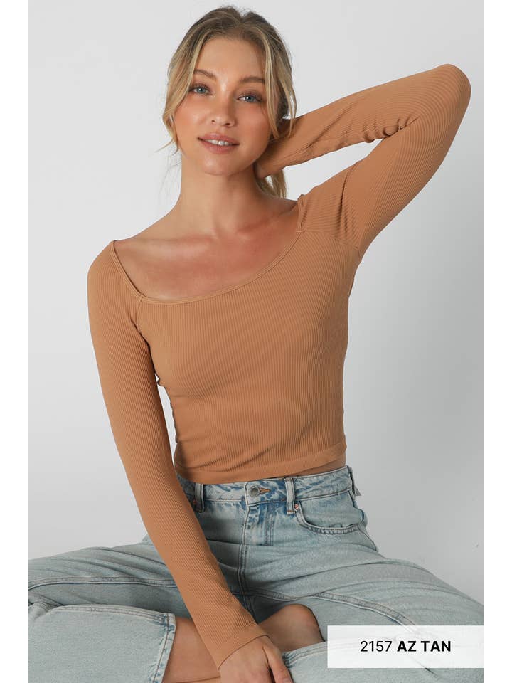 Ribbed Square Neck Crop Top - Az Tan