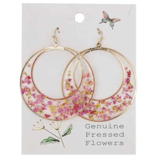 Dried Floral Earrings - Pink Posy Circle