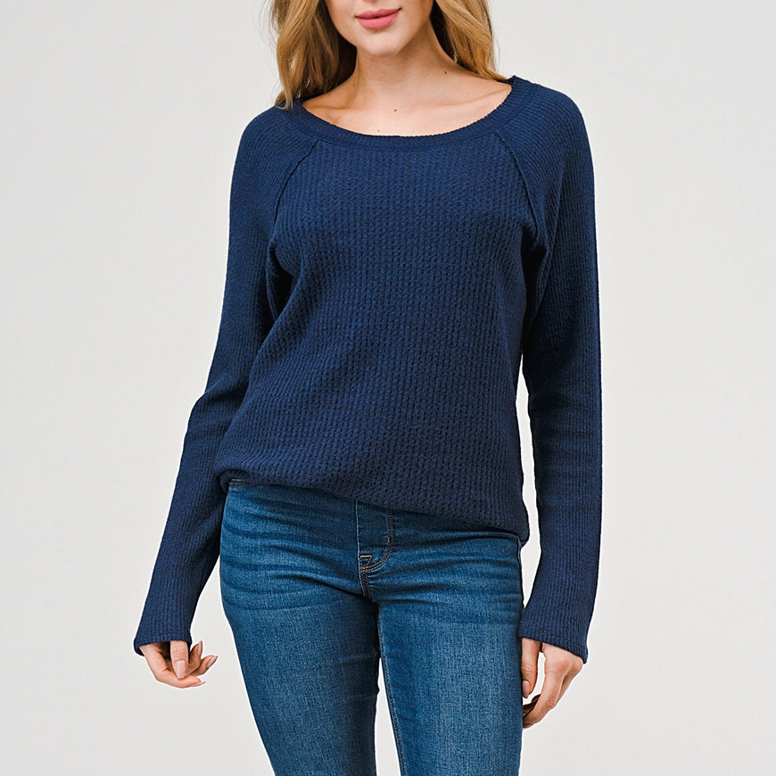 Waffle Knit Long Sleeve - Navy