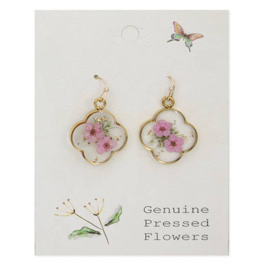Dried Floral Earrings - Pink Clover