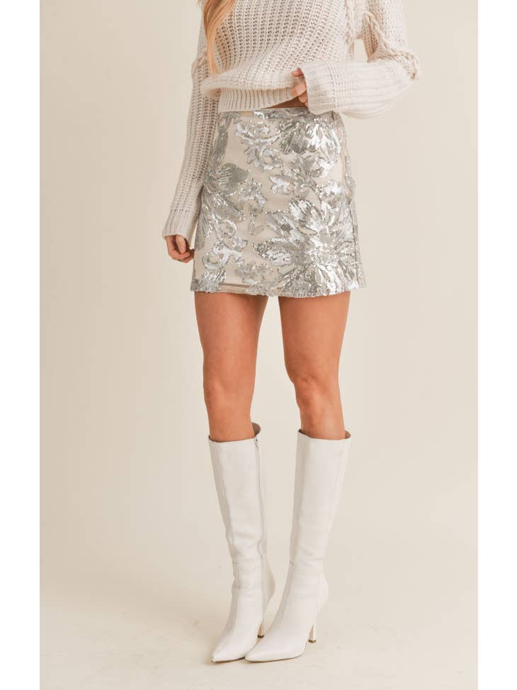 Aura Sequin Mini Skirt - Champagne Silver