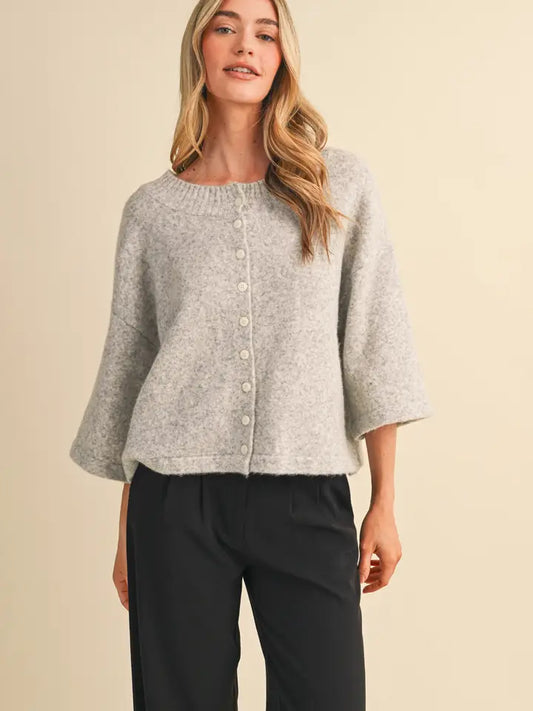 Elbow Length Cardigan - Ivory Charcoal