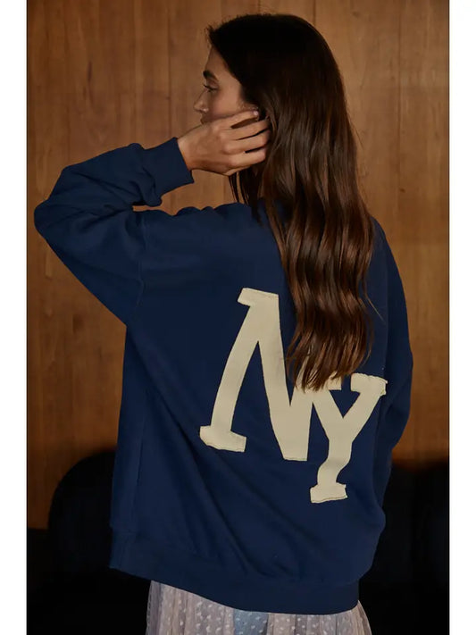 Pullover Top with Patch Work - Navy