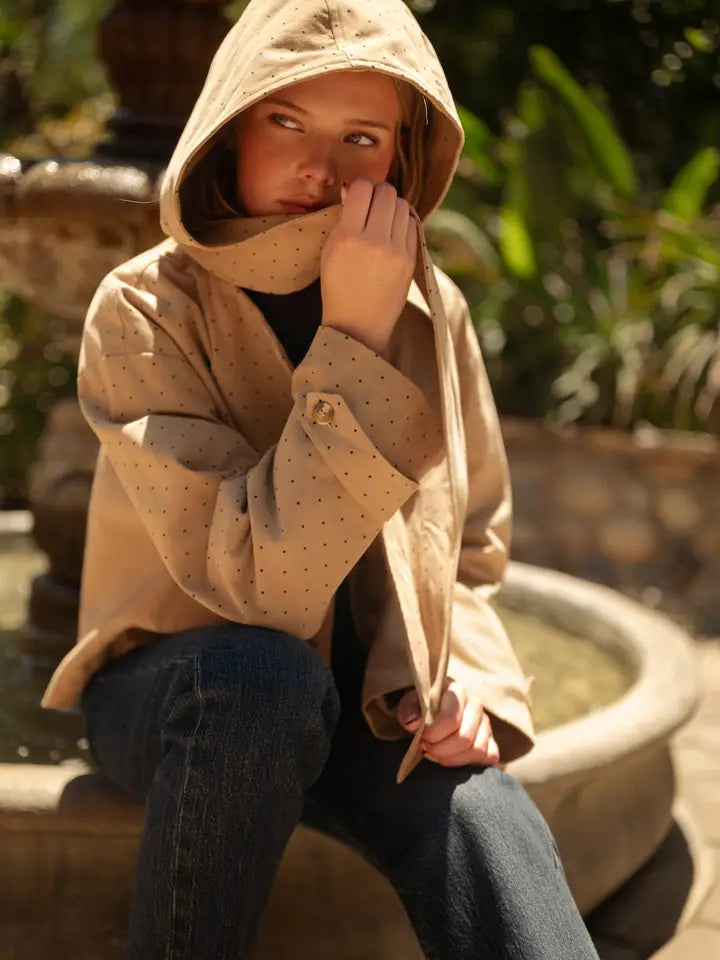 Polka Dot Jacket with Hood - Beige Dot