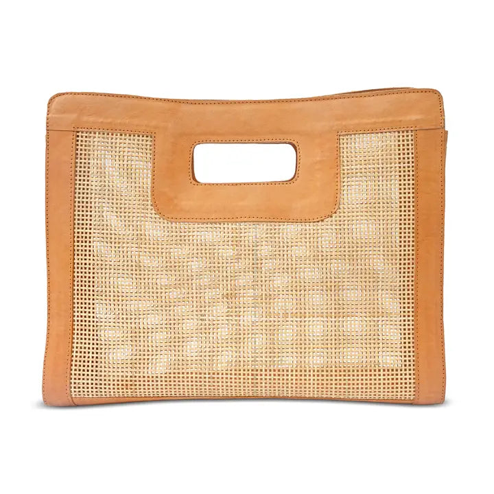 Cannes Rattan Top Handle Bag - Tan