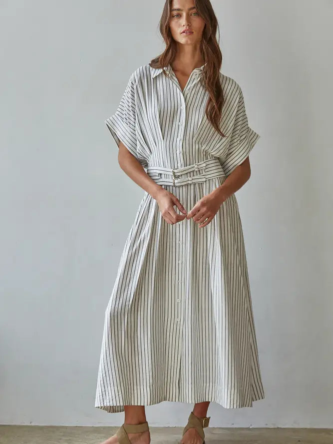 Striped Shirtdress - White