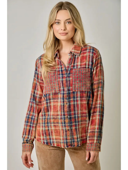Mix Plaid Shirt - Washed Red