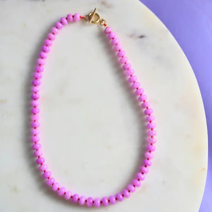 Bold Gemstone Beaded Necklace - Rose Quartz