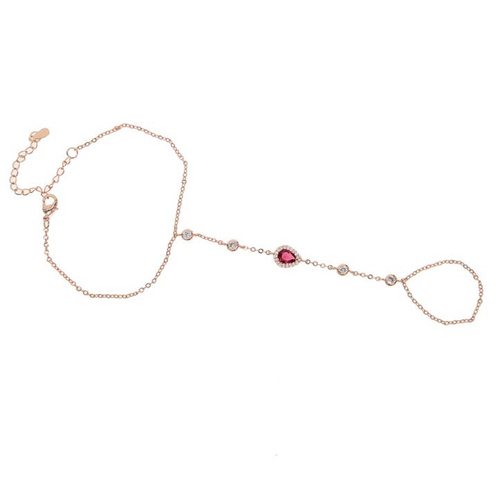 Paisley Halo Hand Chain Bracelet - Ruby