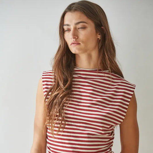 Mock Neck Sleeveless Top - Cream Maroon