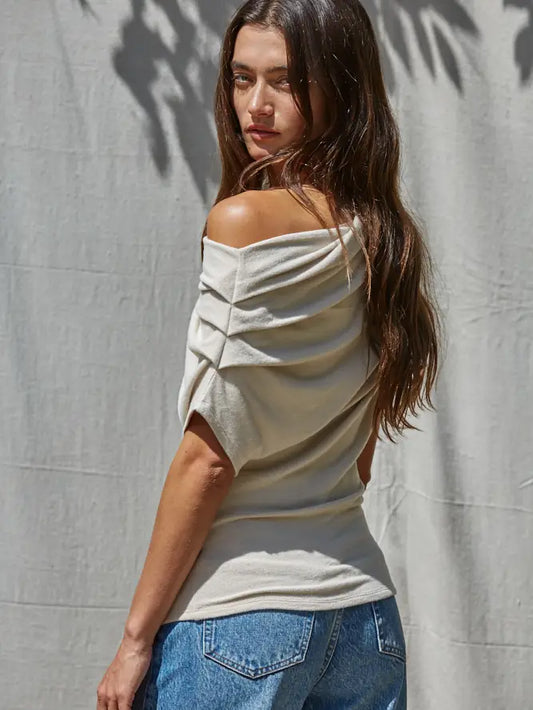 Off Shoulder Drape Top - Natural