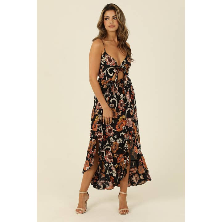 Tie Front Ruffle Maxi Dress