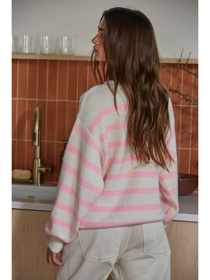 Davis Striped Sweater - Ivory Pink