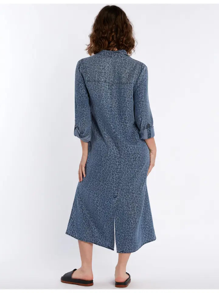 Chill Out Shirtdress - Denim Leopard