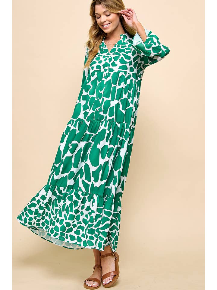 Flare Sleeve Midi Dress - Green