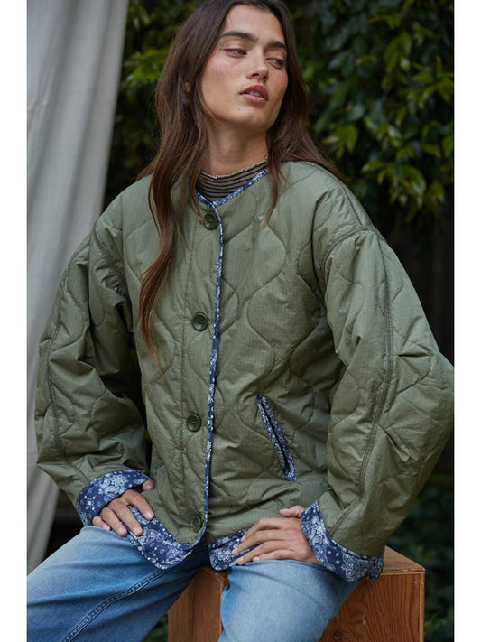 Quilted Bomber Jacket - Olive