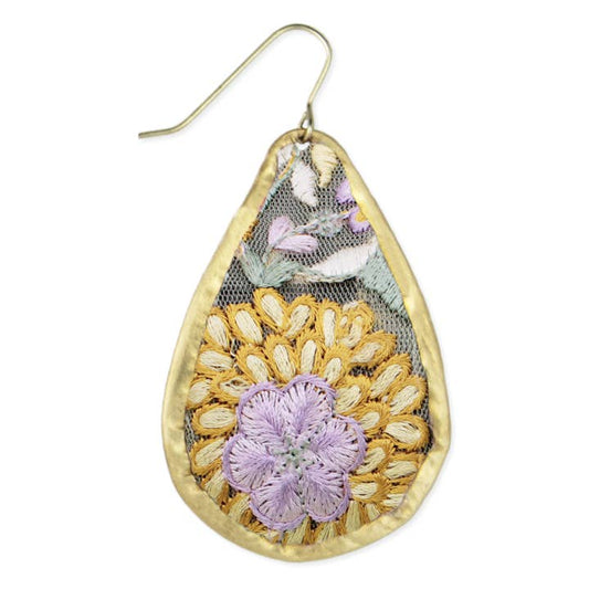Embroidered Earrings - Yellow & Lavender