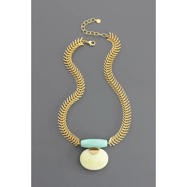 Turquoise and Lemon Herringbone Necklace