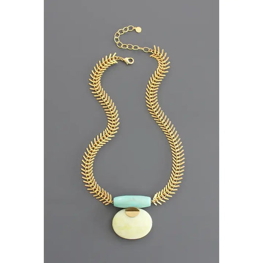 Turquoise and Lemon Herringbone Necklace