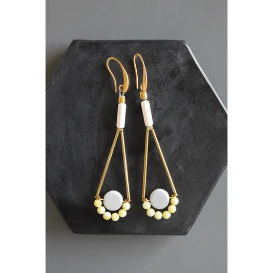 Lemon Jade and Gray Glass Geometric Earrings