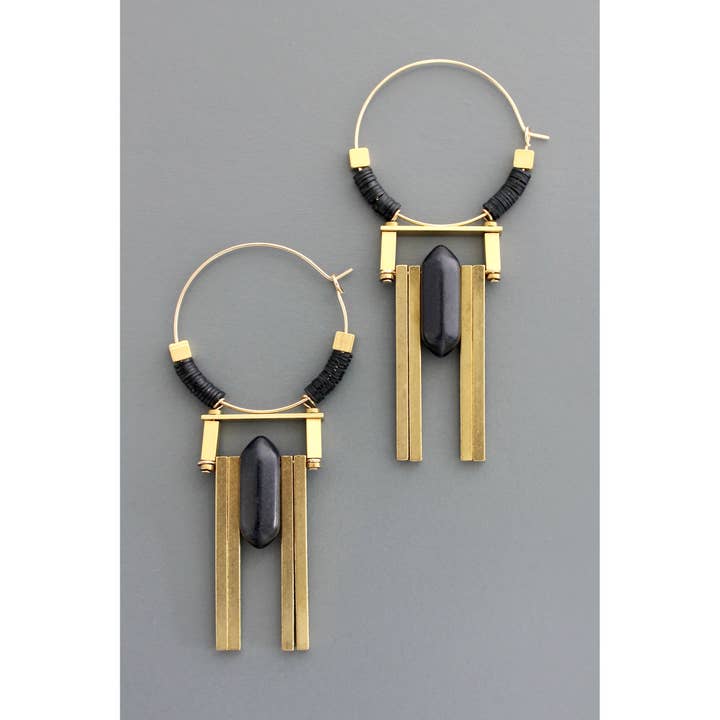 Art Deco Jet Hoop Earrings