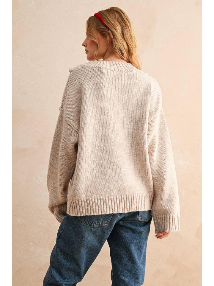 Cherry Trim Sweater - Oatmeal