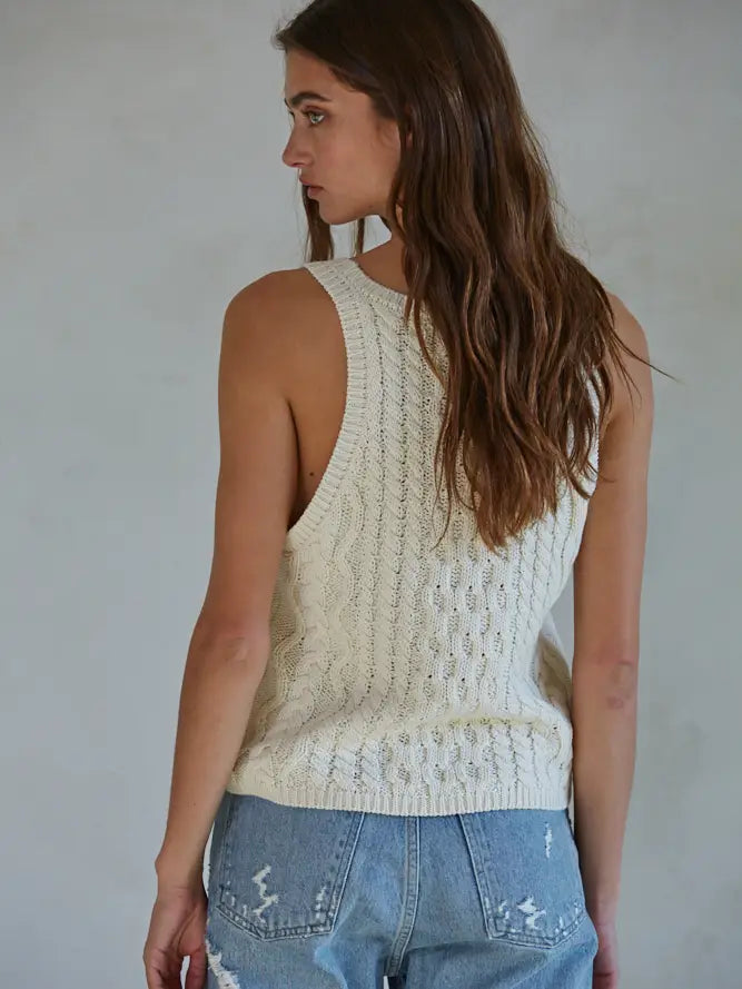 Scoop Neck Sleeveless Tank - Cream