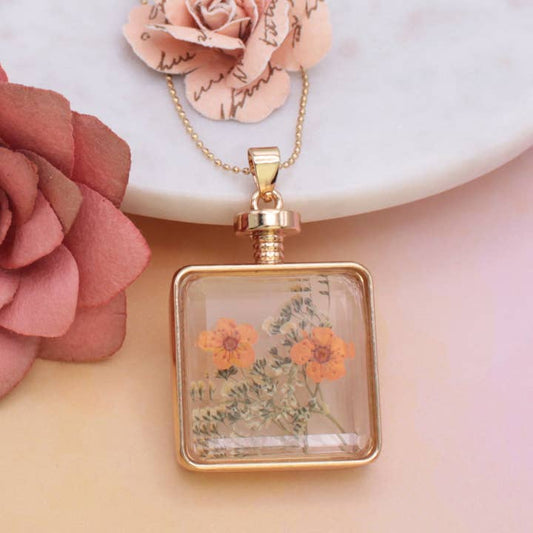 Dried Floral Necklace - Pink Bottle