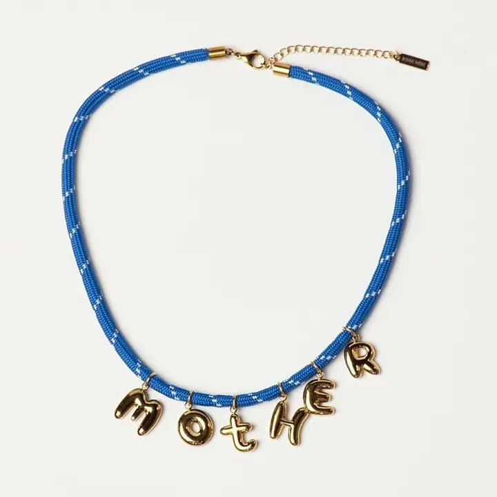 Mother Bubble Cord Necklace - Cobalt Blue/Gold