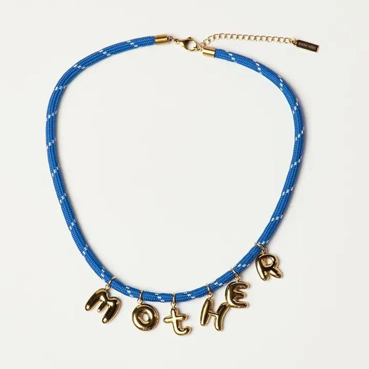 Mother Bubble Cord Necklace - Cobalt Blue/Gold