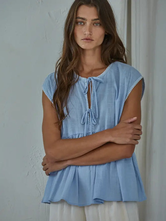 Sleeveless Baby Doll Top - Light Blue