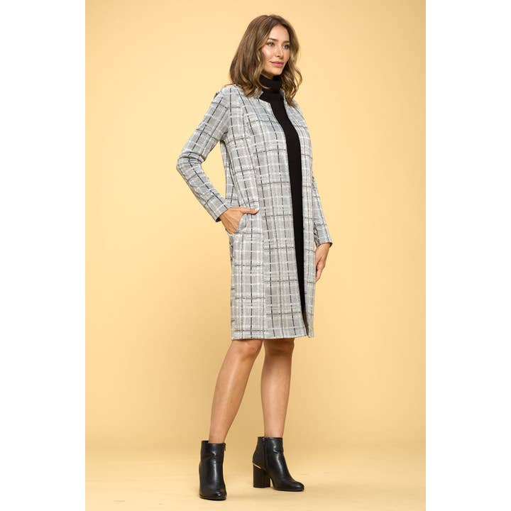 Knit Jacquard Open Coat - Grey