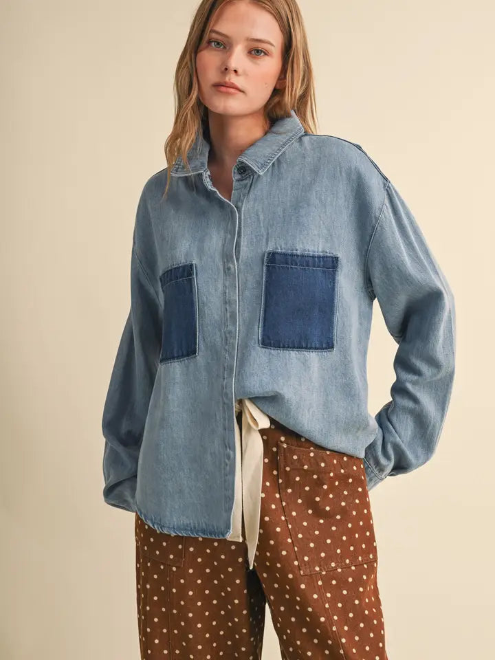 Colorblock Button Down - Denim