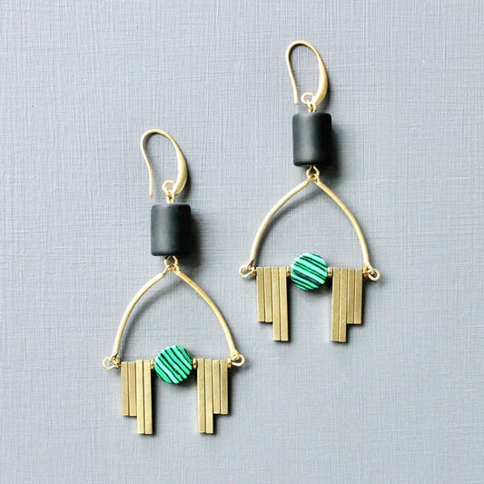 Black and Green Art Deco Earrings