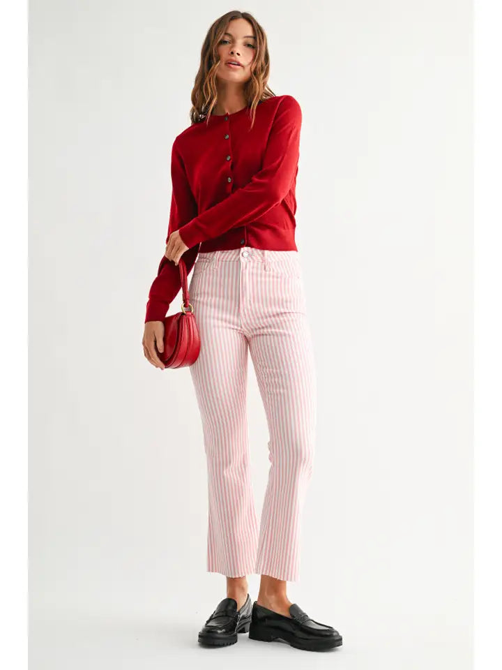 The Cropped Demi Flare - Pink Stripe