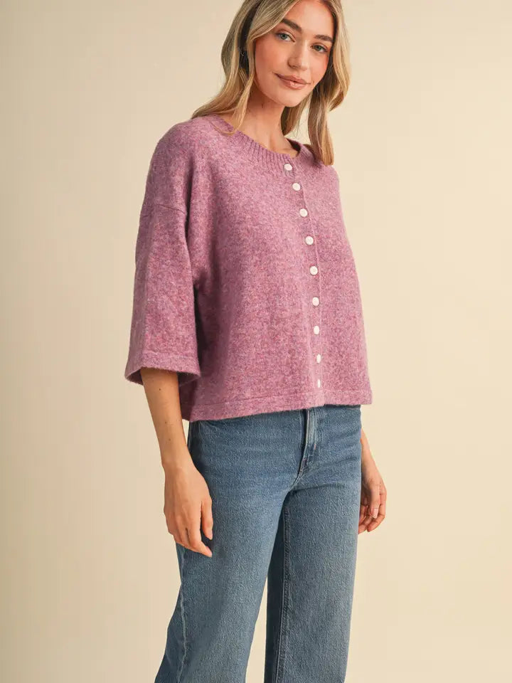 Elbow Length Cardigan - Purple Blue