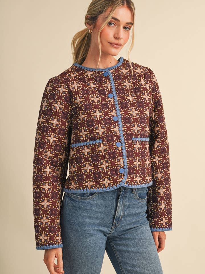 Quilted Floral Jacket - Mulled Wine
