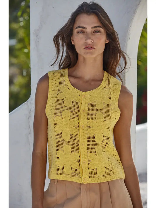 Floral Crochet Vest Top - Yellow