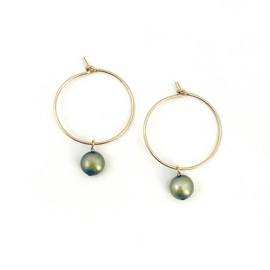 Perla Tiny Hoop Earring - Olive Pearl