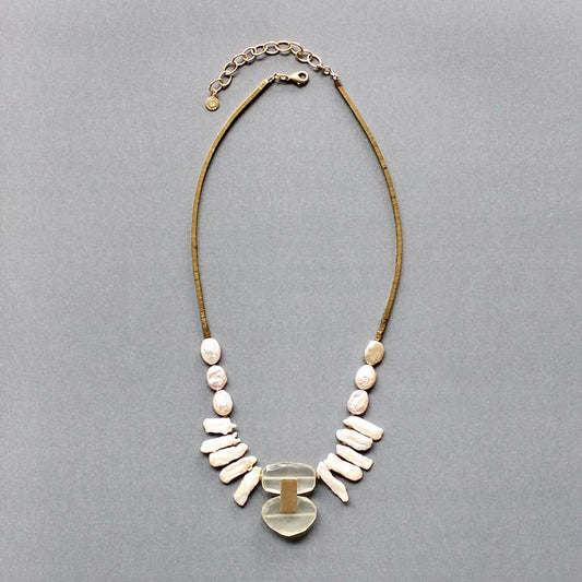 Pearl Fringe and Chalcedony Pendant Necklace