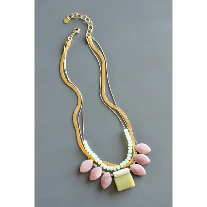 Triple Strand Rhodochrosite and Jade Necklace