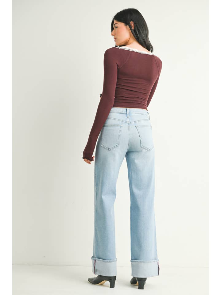 Cuffed Palazzo Jean - Light Denim