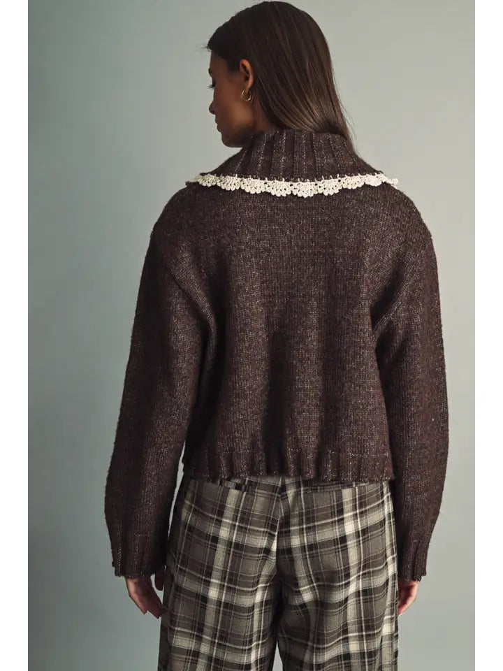 Cottage Button Front Sweater - Brown