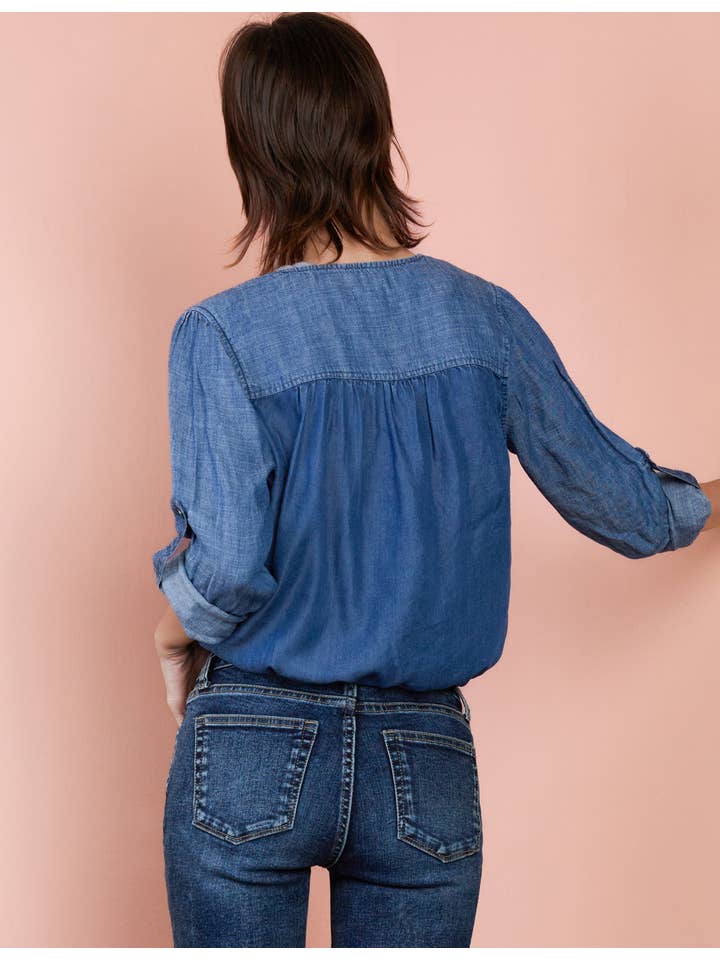 Denim Cross-Front Shirt - West Blue