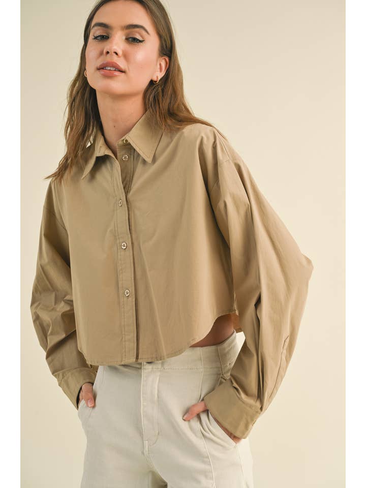 Cropped Button Down - Mocha