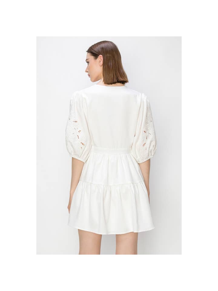 Puff Sleeve Mini Dress - White