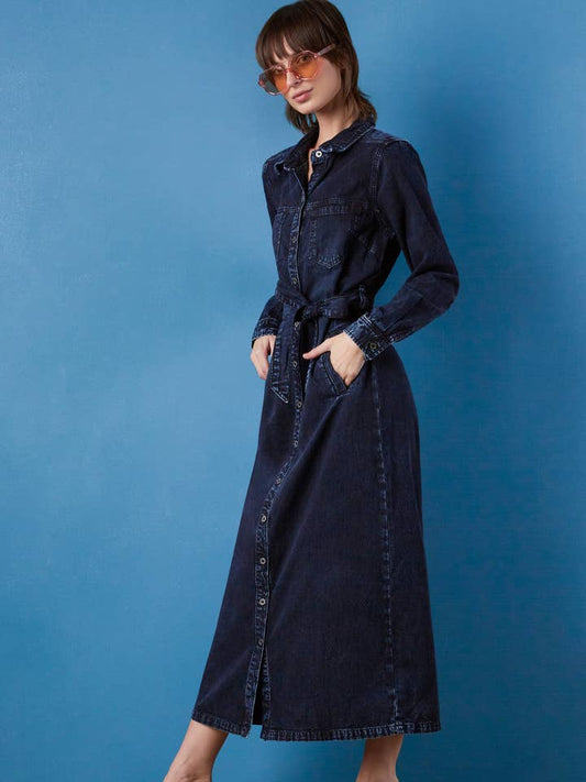 Denim Maxi Shirt Dress - Slate Blue