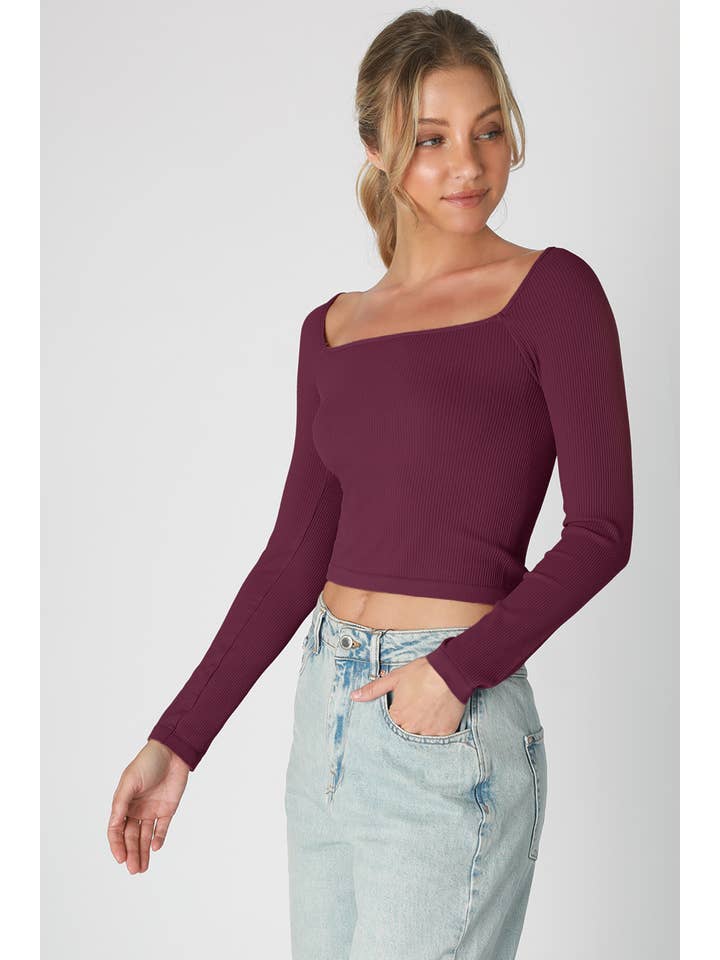 Ribbed Square Neck Crop Top - Fig